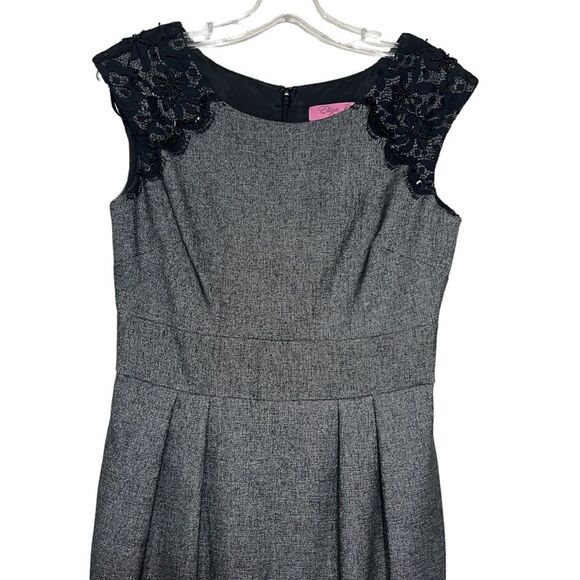 Eliza J Petite Sheath Dress Women's Heather Gray w/ Black Lace Beaded 6P - Picture 9 of 14